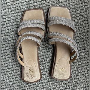 Vince Camuto Rubber Peomi Sandal in Tortilla with silver rhinestones